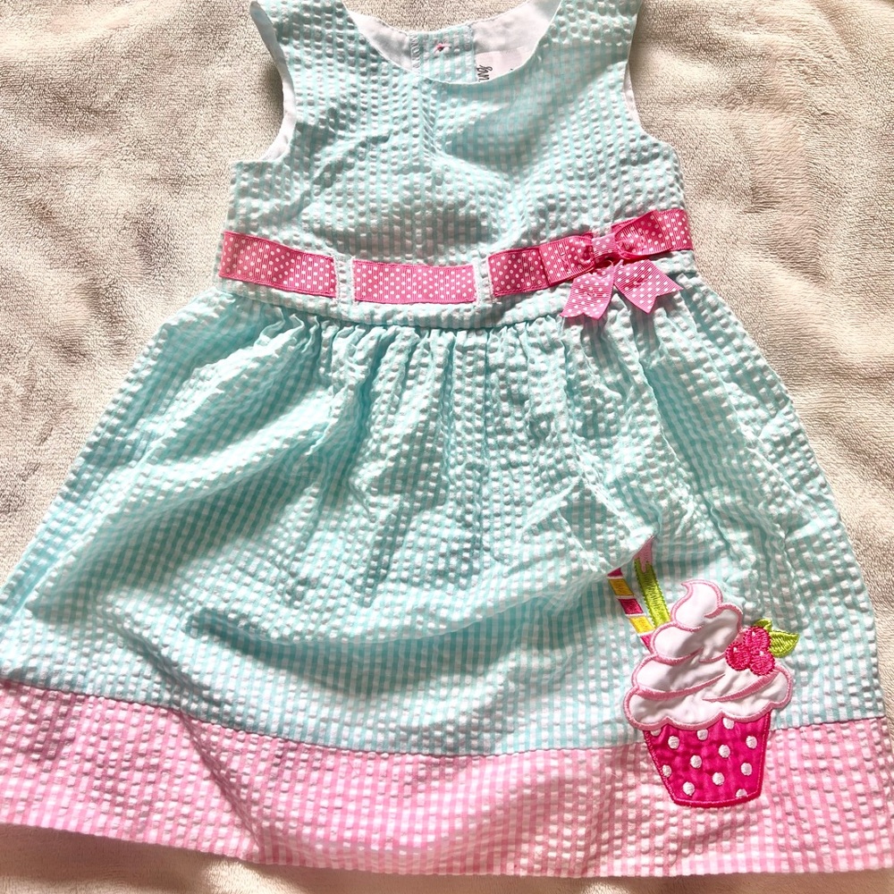 Toddler Girl Light Aqua and Light Pink Gingham Cupcake Dress